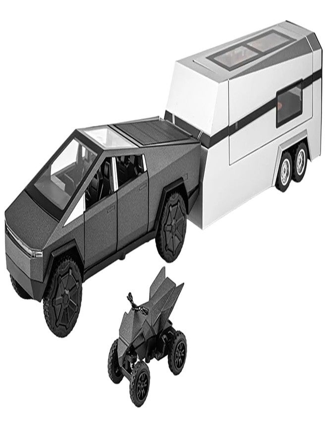 Magicwand® 1:24 Scale Die-Cast CyberrTruck Pick-Up Traler【Large】【Random Color】 with 6 Openable Doors Pull Back Action,Lights & Music【Pack of 1】 - Image 1